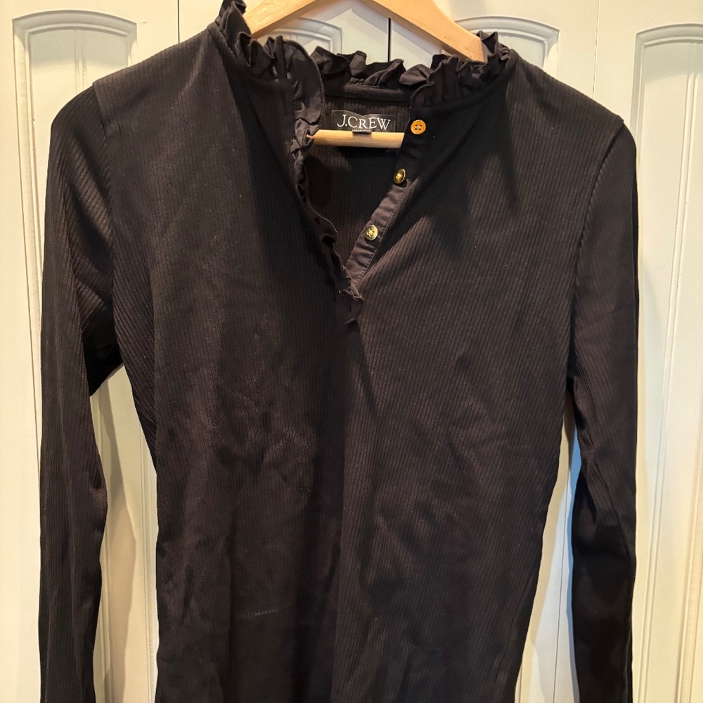 J Crew long sleeved ruffle neck polo size M